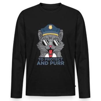 Drôle flic chat détective police - T-shirt manches longues Premium bio Homme - noir - Devant - Nico (187cm)