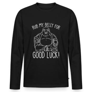 Happy Buddha rub my belly for good luck - Men's Premium Organic Long Sleeve Shirt - black - Front - Nico (187cm)