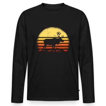 Moose Retro Sun Alaska Moose Illustration - Men's Premium Organic Long Sleeve Shirt - black - Front - Nico (187cm)