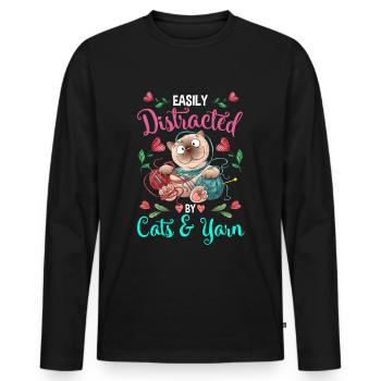 Katzen und Garn lustige Häkeln Frau - Männer Premium Bio Langarmshirt - Schwarz - Vorne - Nico (187cm)