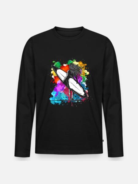 Buntes Surfbrett Mädchen Urlaub Wassersport Strand - Männer Premium Bio Langarmshirt - Schwarz