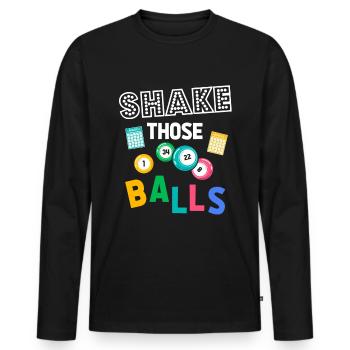 Drôle de Bingo Boules d’humour au hasard - T-shirt manches longues Premium bio Homme - noir - Devant - Nico (187cm)