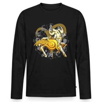 Göttliche Rüstung des Widder-Tierkreises - Männer Premium Bio Langarmshirt - Schwarz - Vorne - Nico (187cm)