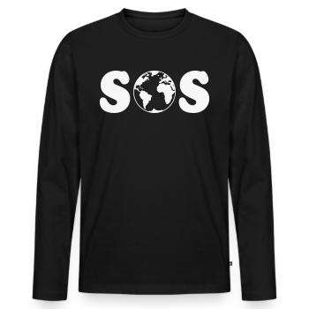 SOS – Erdüberlastungstag / Klimawandel (W / SVG) - Männer Premium Bio Langarmshirt - Schwarz - Vorne - Nico (187cm)