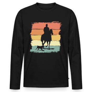 Monter à cheval avec chien rétro vintage - T-shirt manches longues Premium bio Homme - noir - Devant - Nico (187cm)