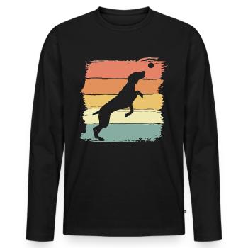 Weimaraner spielt mit Ball retro vintage - Männer Premium Bio Langarmshirt - Schwarz - Vorne - Nico (187cm)