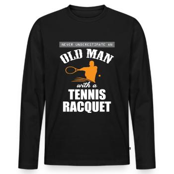 Funny Tennis Gift Old Man Tennis Racket - Men's Premium Organic Long Sleeve Shirt - black - Front - Nico (187cm)