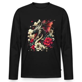 T-shirt Dragon fleur : un design éthéré avec style - T-shirt manches longues Premium bio Homme - noir - Devant - Nico (187cm)