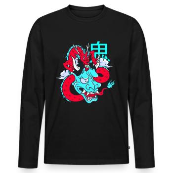 Oni Maske Vaporwave Aesthetic Drache Japan E-Girl - Männer Premium Bio Langarmshirt - Schwarz - Vorne - Nico (187cm)
