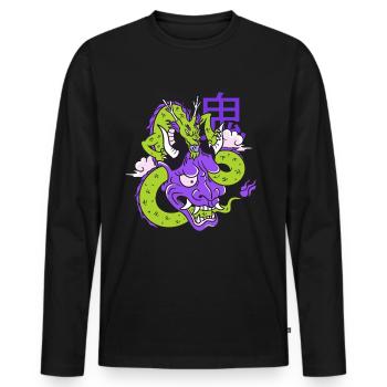 Oni Mask Vaporwave Aesthetic Dragon Japan Demon - Men's Premium Organic Long Sleeve Shirt - black - Front - Nico (187cm)