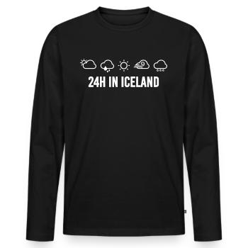 Islande 24 heures météo Islande - T-shirt manches longues Premium bio Homme - noir - Devant - Nico (187cm)