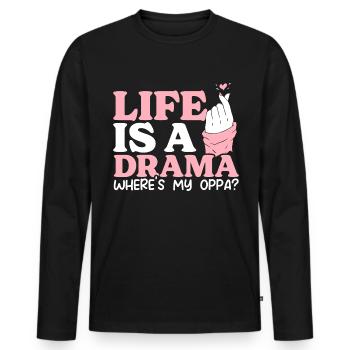 Drame Kdrama coréen drôle, - T-shirt manches longues Premium bio Homme - noir - Devant - Nico (187cm)