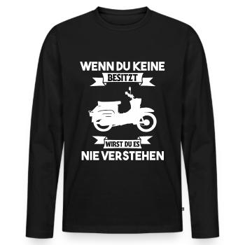 Spruch Simson Schwalbe KR51 DDR Zweitakt Osten - Männer Premium Bio Langarmshirt - Schwarz - Vorne - Nico (187cm)