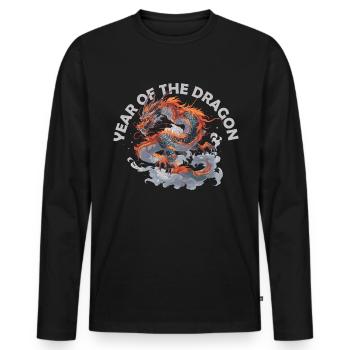 Année du Dragon, Nouvel An chinois 2024 - T-shirt manches longues Premium bio Homme - noir - Devant - Nico (187cm)