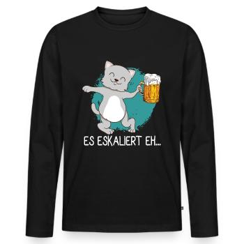 Lustiges es eskaliert eh Katzen Party Design - Männer Premium Bio Langarmshirt - Schwarz - Vorne - Nico (187cm)