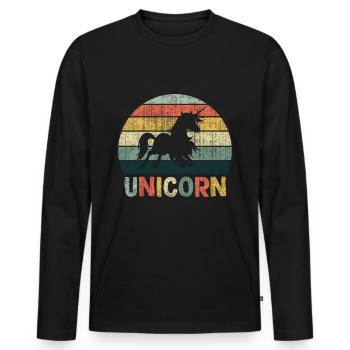 Cadeau de licorne doux rétro - T-shirt manches longues Premium bio Homme - noir - Devant - Nico (187cm)