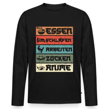 Anime Essen Schlafen - Baka Kawaii Manga - Männer Premium Bio Langarmshirt - Schwarz - Vorne - Nico (187cm)