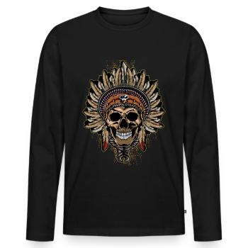 Crâne de chef indien avec plume et - T-shirt manches longues Premium bio Homme - noir - Devant - Nico (187cm)