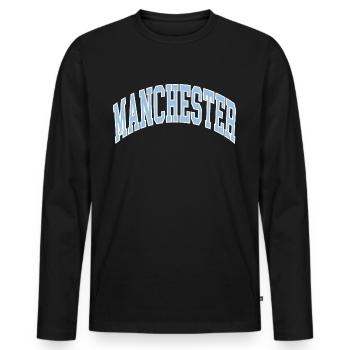 Manchester - Men's Premium Organic Long Sleeve Shirt - black - Front - Nico (187cm)