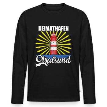 Heimathafen Stralsund Ostsee Leuchtturm Hafenstadt - Männer Premium Bio Langarmshirt - Schwarz - Vorne - Nico (187cm)