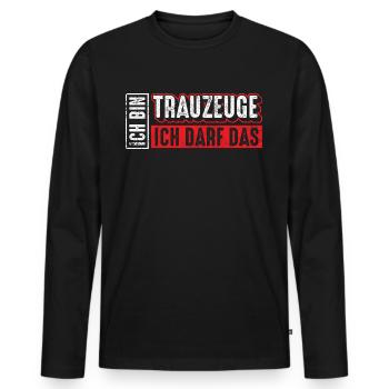 Trauzeuge | Ich bin Trauzeuge ich darf das - Männer Premium Bio Langarmshirt - Schwarz - Vorne - Nico (187cm)