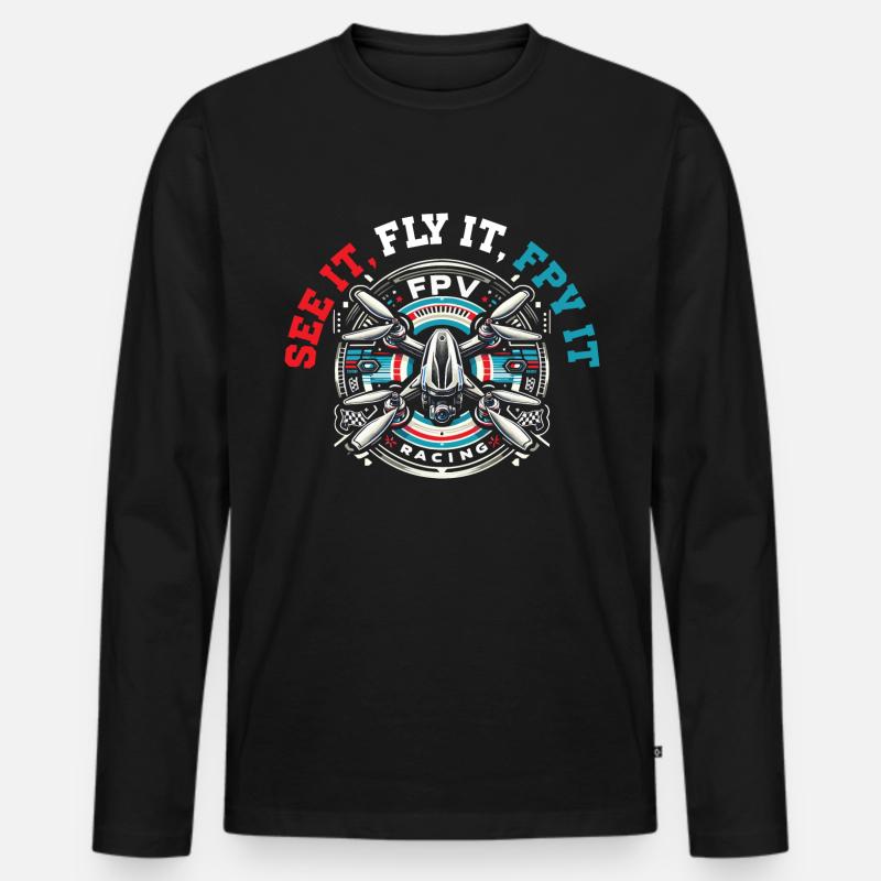 FPV drone pilot, remote control - Men's Premium Organic Long Sleeve Shirt - black