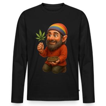 Growzwerg mit Hanfblatt und Samen - Männer Premium Bio Langarmshirt - Schwarz - Vorne - Nico (187cm)