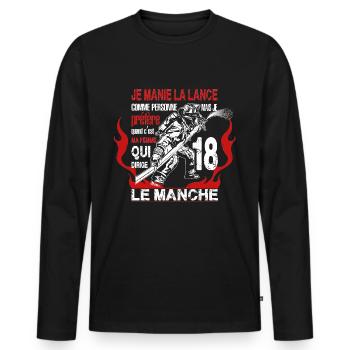 t shirt pompier lance,humour,drôle,couple - T-shirt manches longues Premium bio Homme - noir - Devant - Nico (187cm)