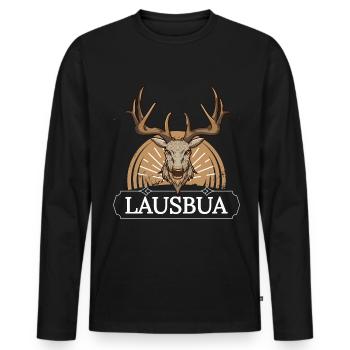 Lausbua Hirsch Lederhosen - Männer Premium Bio Langarmshirt - Schwarz - Vorne - Nico (187cm)