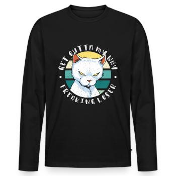 Sors de mon chemin, perdant fou, chat - T-shirt manches longues Premium bio Homme - noir - Devant - Nico (187cm)