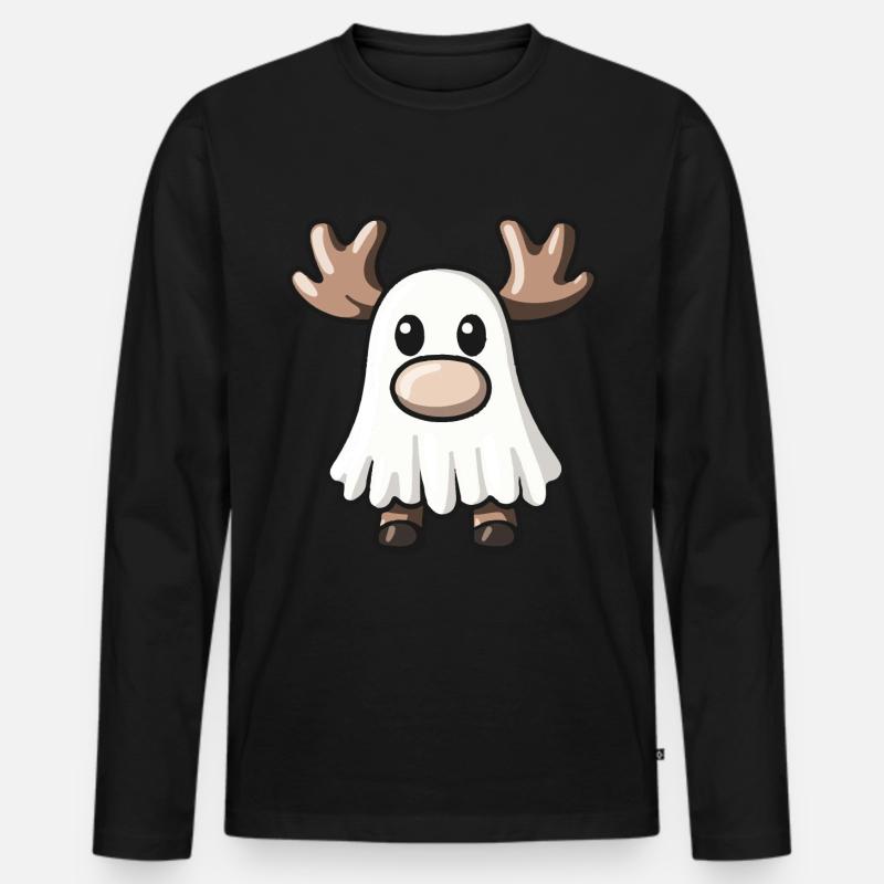 Elch Halloween Comic Geist - Männer Premium Bio Langarmshirt - Schwarz