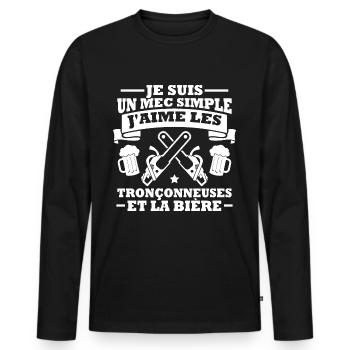 Un mec simple j aime les tronçonneuses et la bière - T-shirt manches longues Premium bio Homme - noir - Devant - Nico (187cm)