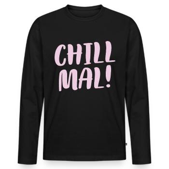 Cooles Lässiges Faulenzer Faultpelz Chill Mal - Männer Premium Bio Langarmshirt - Schwarz - Vorne - Nico (187cm)