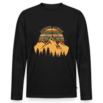 Wander Woman Shirt Mountain Berg Kompass Natur - Männer Premium Bio Langarmshirt - Schwarz - Vorne - Nico (187cm)