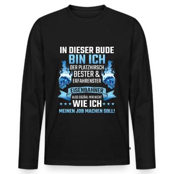 Lokführer, Eisenbahn, Zug Geschenk - Männer Premium Bio Langarmshirt - Schwarz - Vorne - Nico (187cm)