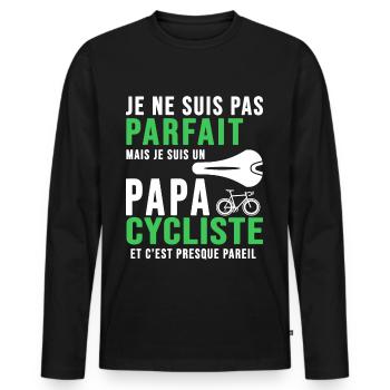 papa cycliste humour vélo velo vélos velos - T-shirt manches longues Premium bio Homme - noir - Devant - Nico (187cm)