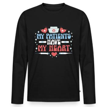 Valentine's Day February 14 Nurse Care - Men's Premium Organic Long Sleeve Shirt - black - Front - Nico (187cm)