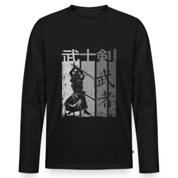 samouraï - T-shirt manches longues Premium bio Homme - noir - Devant - Nico (187cm)