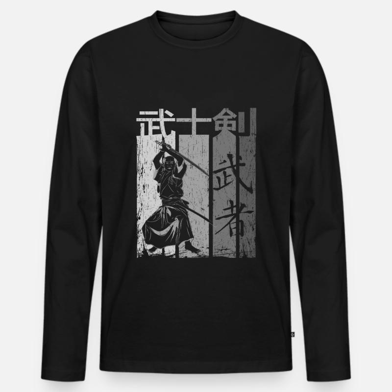 Samurai - Männer Premium Bio Langarmshirt - Schwarz