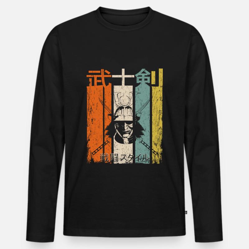 Samurai Retro Katana - Männer Premium Bio Langarmshirt - Schwarz
