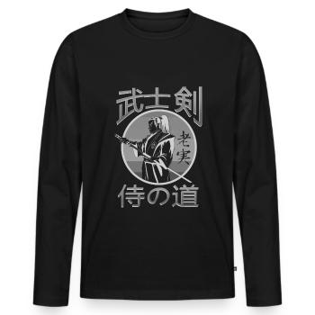 Samurai - Männer Premium Bio Langarmshirt - Schwarz - Vorne - Nico (187cm)