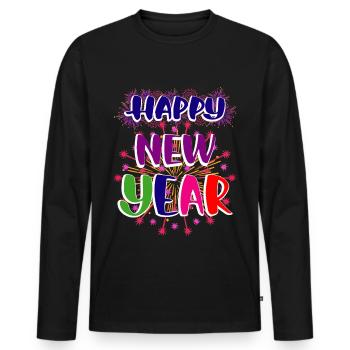 New Year Happy New Year - Men's Premium Organic Long Sleeve Shirt - black - Front - Nico (187cm)