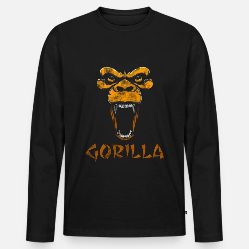 Affe Gorilla - Männer Premium Bio Langarmshirt - Schwarz