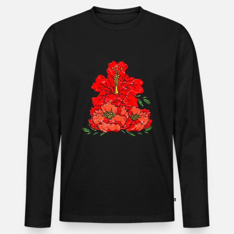 Rote Blumen - Männer Premium Bio Langarmshirt - Schwarz
