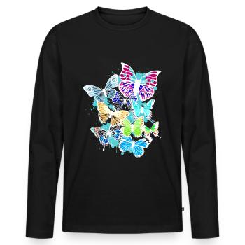 Bunte Schmetterlinge - Männer Premium Bio Langarmshirt - Schwarz - Vorne - Nico (187cm)