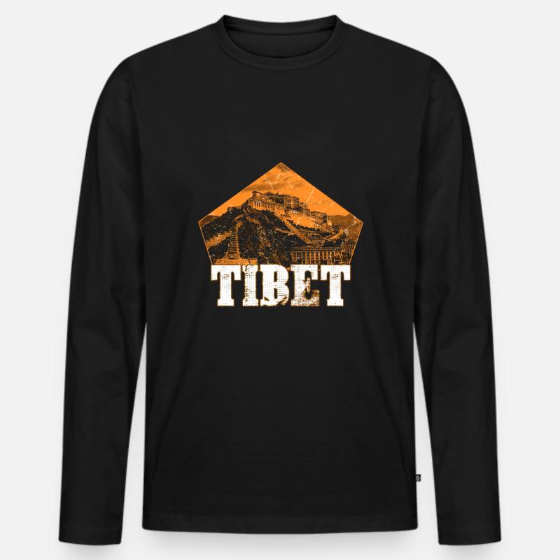 Tibet - Männer Premium Bio Langarmshirt - Schwarz