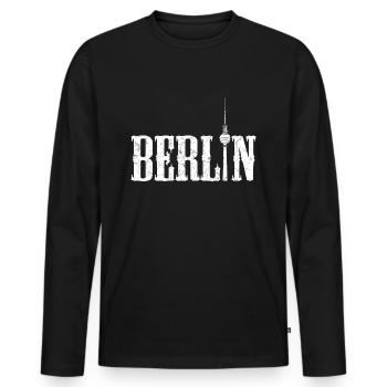 Berlin - Men's Premium Organic Long Sleeve Shirt - black - Front - Nico (187cm)