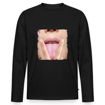 Sexy Hot Girl Lady Woman Tongue - Men's Premium Organic Long Sleeve Shirt - black - Front - Nico (187cm)