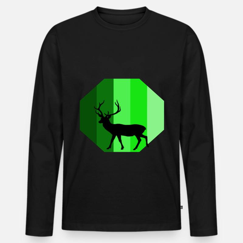 Hirsch - Männer Premium Bio Langarmshirt - Schwarz