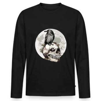 Raven Crow Motif Mythologie nordique - T-shirt manches longues Premium bio Homme - noir - Devant - Nico (187cm)